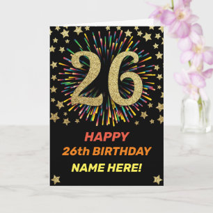 Tarjeta Feliz 26 cumpleaños, fuegos artificiales de arcoir