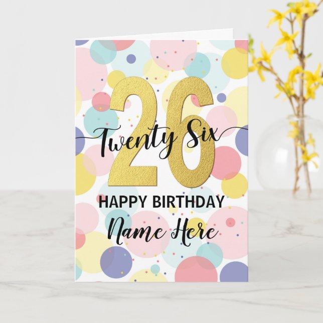 Tarjeta Feliz 26 cumpleaños Pastel Rainbow Gold Woman (flor amarilla)