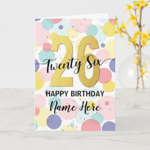 Tarjeta Feliz 26 cumpleaños Pastel Rainbow Gold Woman