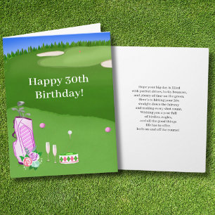 Tarjeta Feliz 30.º cumpleaños Bolsa de Golf Rosa