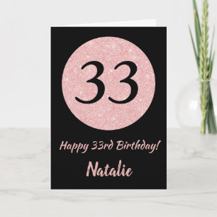Tarjeta Feliz 33 cumpleaños oro negro y rosado Rosa
