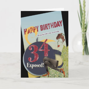 Tarjeta Feliz 34º cumpleaños, vejez de la bengala vintage 