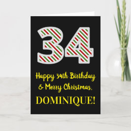 Tarjeta Feliz 34 cumpleaños y Feliz Navidad, nombre person