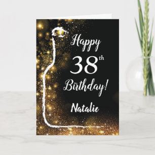 Tarjeta Feliz 38º cumpleaños vino negro y Purpurina de oro