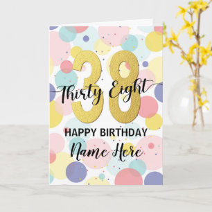 Tarjeta Feliz 38 cumpleaños Pastel, mujer de oro arco iris