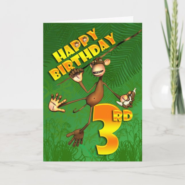 Tarjeta Feliz 3.º cumpleaños de la banana de los monos (Anverso)