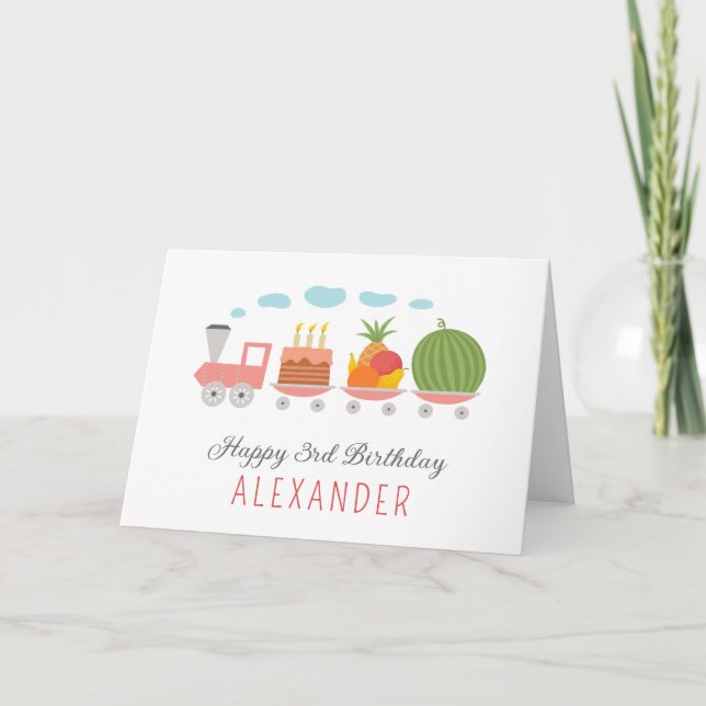Tarjeta Feliz 3 cumpleaños Cute Toy Train Candles (Anverso)