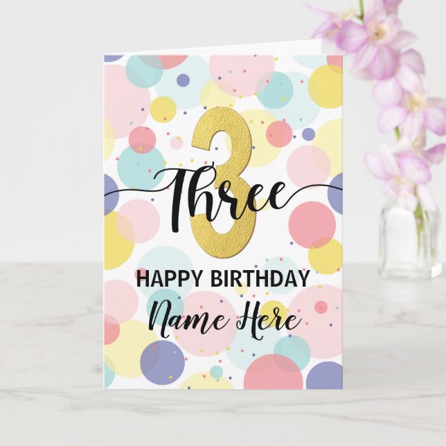 Tarjeta Feliz 3 de cumpleaños Pastel Rainbow Gold Woman (Orquídea)