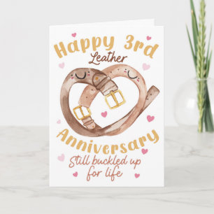 Tarjeta Feliz 3er Aniversario de Cuero – Aún bien sujetos