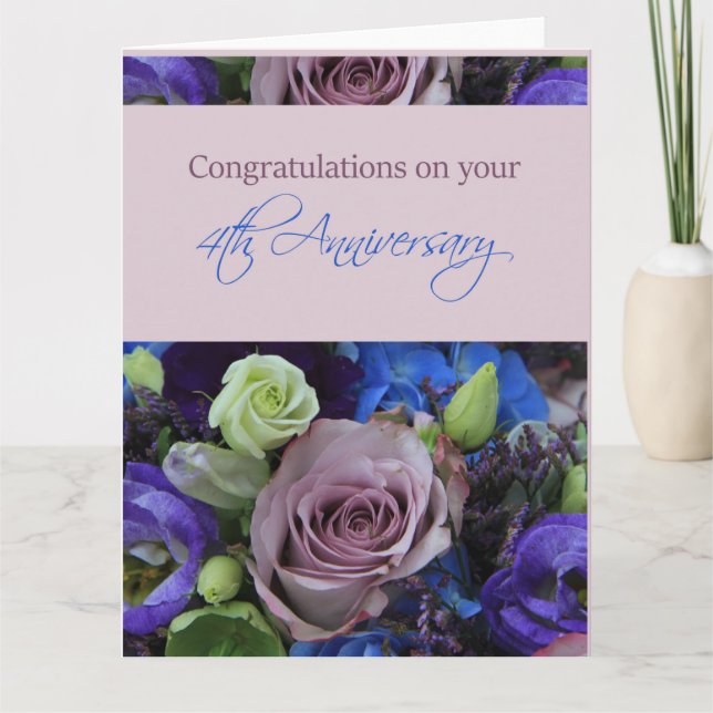 Tarjeta Feliz 4º aniversario rosas (Anverso)