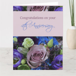 Tarjeta Feliz 4º aniversario rosas