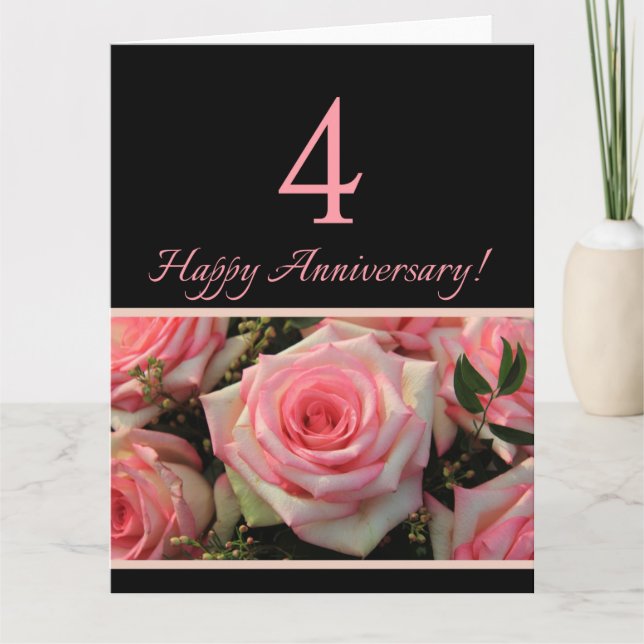 Tarjeta Feliz 4º aniversario rosas (Anverso)
