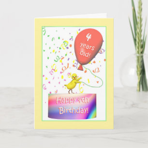 Tarjeta Feliz 4º cumpleaños de pollo