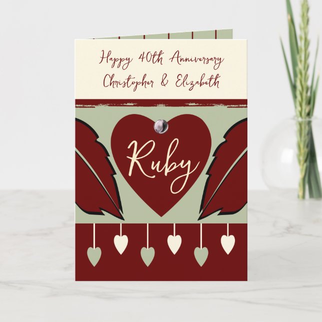 Tarjeta Feliz 40° Aniversario añada nombres borgoñosos ver (Anverso)