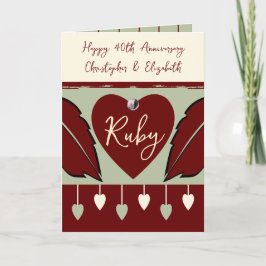 Tarjeta Feliz 40° Aniversario añada nombres borgoñosos ver