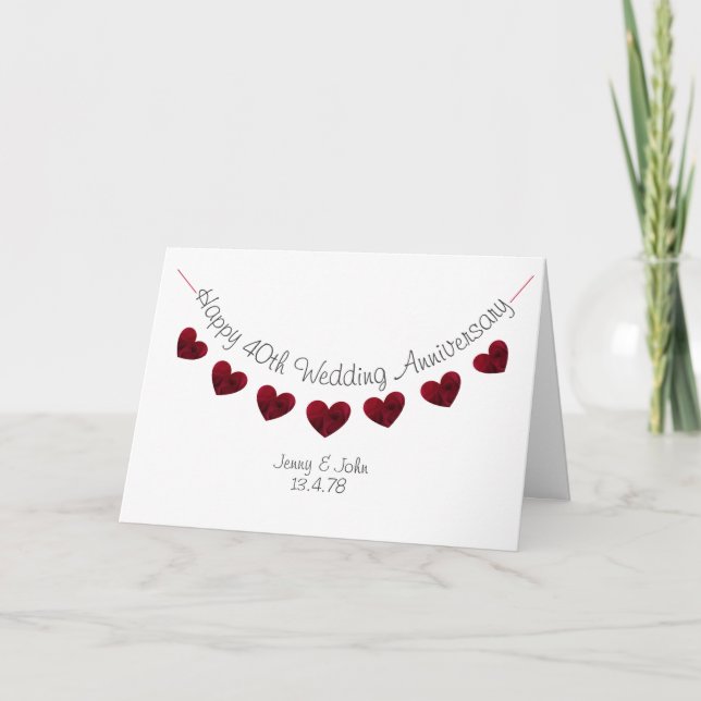 Tarjeta Feliz 40° Aniversario Boda Coros rosas de Ruby (Anverso)