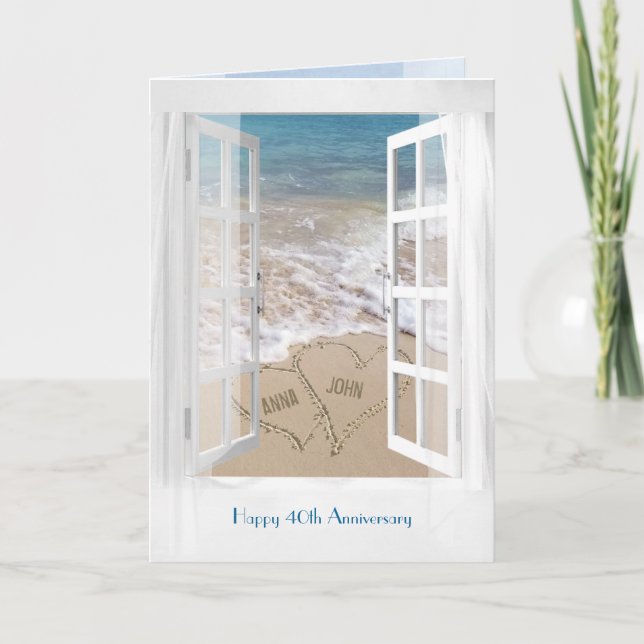 Tarjeta Feliz 40° Aniversario de la ventana de la playa ab (Anverso)