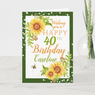 Tarjeta Feliz 40 aniversario Floral Sunflower