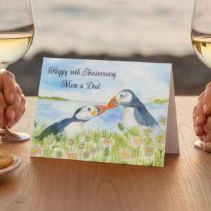 Tarjeta Feliz 40 Aniversario Mamá y Papá Puffins