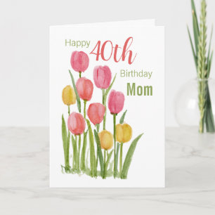 Tarjeta Feliz 40 cumpleaños mamá acuarela Tulip Flora