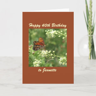 Tarjeta Feliz 40 cumpleaños, nombre, mariposa Naranja