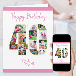 Tarjeta Feliz 40 cumpleaños número 40 Collage de fotos gra<br><div class="desc">Di Feliz cumpleaños número 40 a mamá con una tarjeta de cumpleaños única y tu propio collage de fotos de personalizados. Esta tarjeta de cumpleaños para mamá tiene tipografía de escritura femenina en rosa y simplemente estilo para enfocarse en tus fotos en el número 40. La plantilla está configurada para...</div>