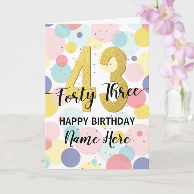 Tarjeta Feliz 43° cumpleaños Pastel, mujer de oro arco iri (Orquídea)