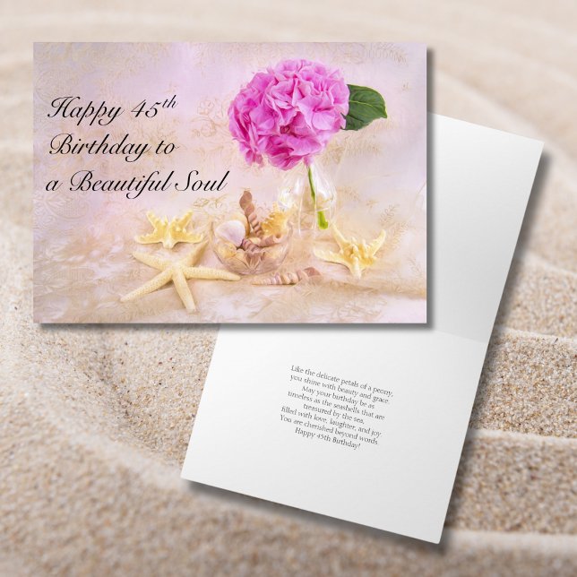Tarjeta Feliz 45º cumpleaños Peony con castillos de mar (Subido por el creador)