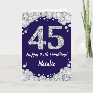 Tarjeta Feliz 45º cumpleaños Purpurina azul y plateado de 