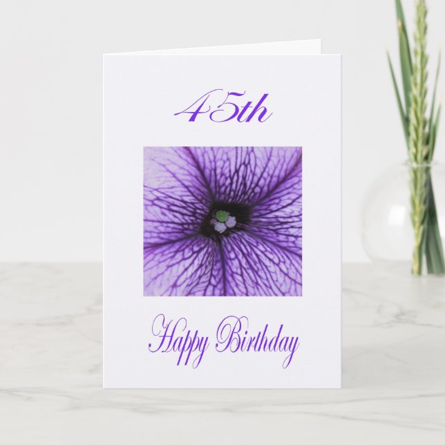 Tarjeta Feliz 45.º cumpleaños morado (Anverso)