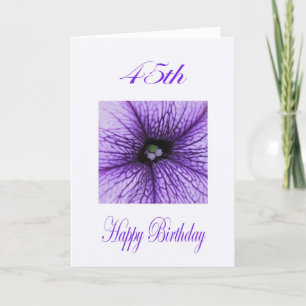 Tarjeta Feliz 45.º cumpleaños morado