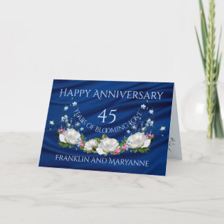 Tarjeta Feliz 45° aniversario de zafiro de rosas blancas