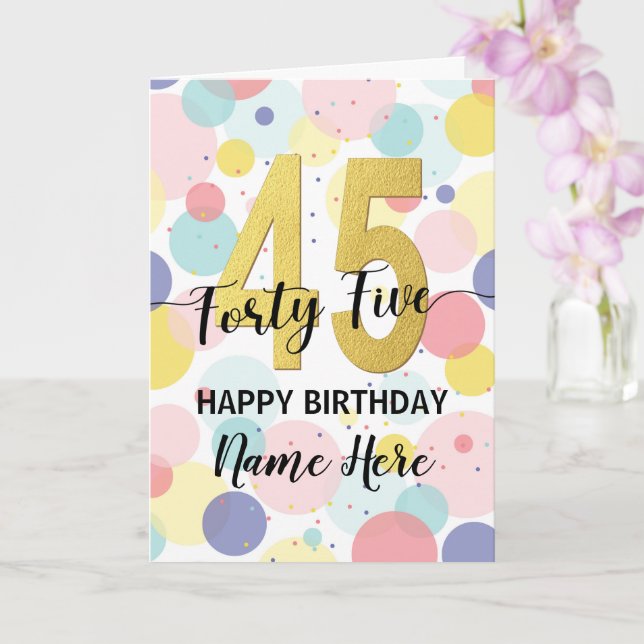 Tarjeta Feliz 45 cumpleaños Pastel, mujer de oro arco iris (Orquídea)