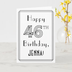 Tarjeta Feliz 46º cumpleaños, estilo Art Deco con nombre p