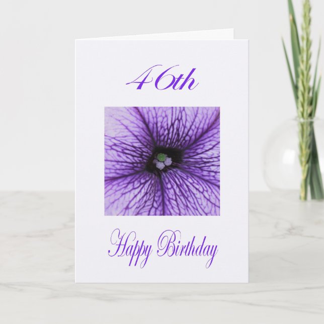 Tarjeta Feliz 46º cumpleaños morado florecimiento (Anverso)