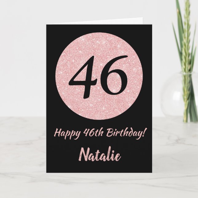 Tarjeta Feliz 46º cumpleaños oro negro y rosado Rosa (Anverso)