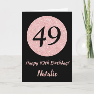 Tarjeta Feliz 49º cumpleaños oro negro y rosado Rosa