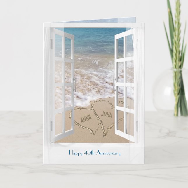 Tarjeta Feliz 49° Aniversario de la ventana de la playa ab (Anverso)