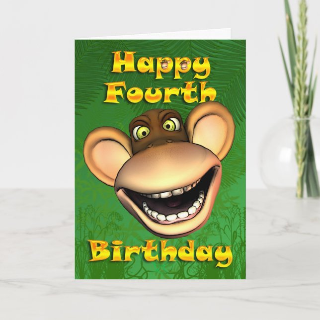 Tarjeta Feliz 4.º cumpleaños, Monkey Banana (Anverso)