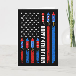Tarjeta Feliz 4 de julio bandera americana fuegos artifici