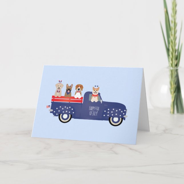 Tarjeta Feliz 4 De Julio Camión De Recogida De Perros (Anverso)