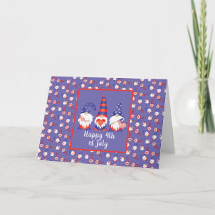Tarjeta Feliz 4 de julio de gnomos azul rojo blanco
