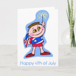 Tarjeta Feliz 4 de julio de niño con Sparkler