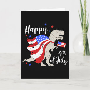 Tarjeta Feliz 4 de julio día de la independencia con T-rex