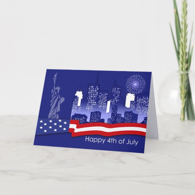 Tarjeta Feliz 4 de julio. Diseño patriótico (Anverso)