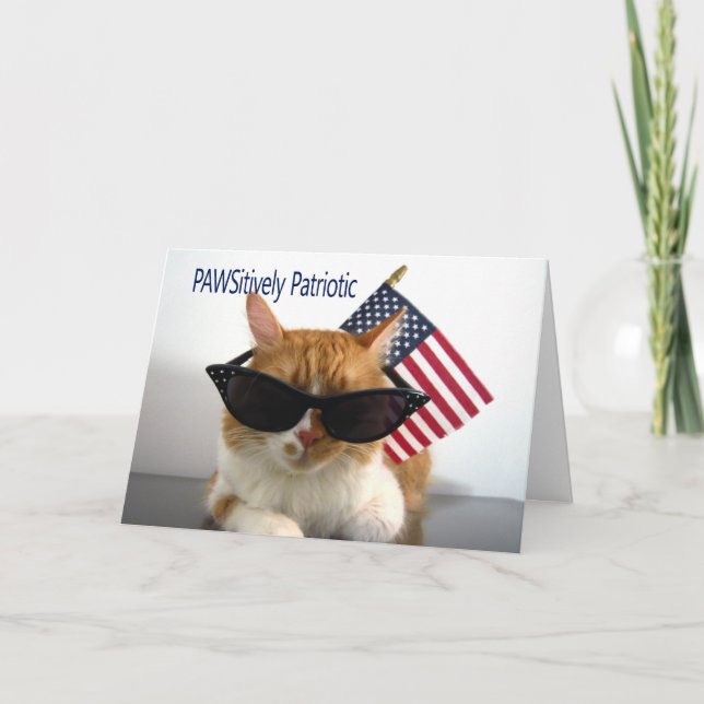 Tarjeta Feliz 4 de julio - El gato patriótico de PAWSitive (Anverso)