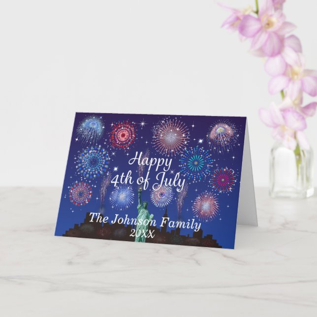 Tarjeta Feliz 4 de julio en Nueva York (Orquídea)