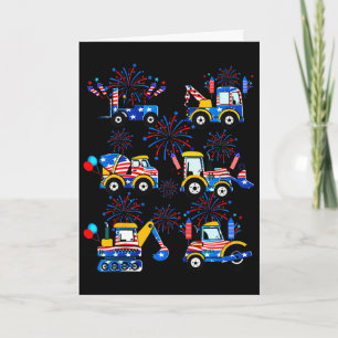 Tarjeta Feliz 4 de julio Grúa Excavadora Construcción Hoy