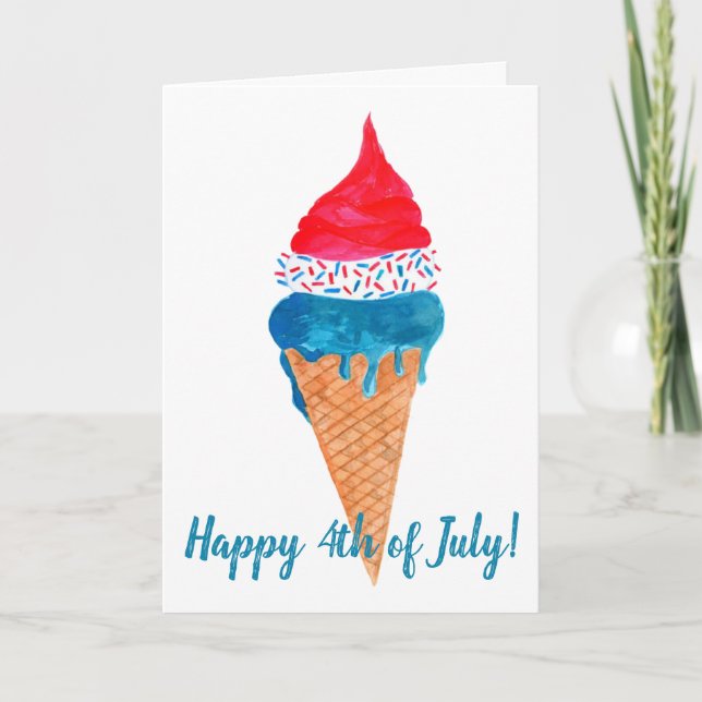 Tarjeta Feliz 4 de julio helado acuarela (Anverso)