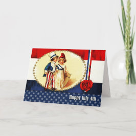 Tarjeta Feliz 4 de julio. Niños patrióticos de época
